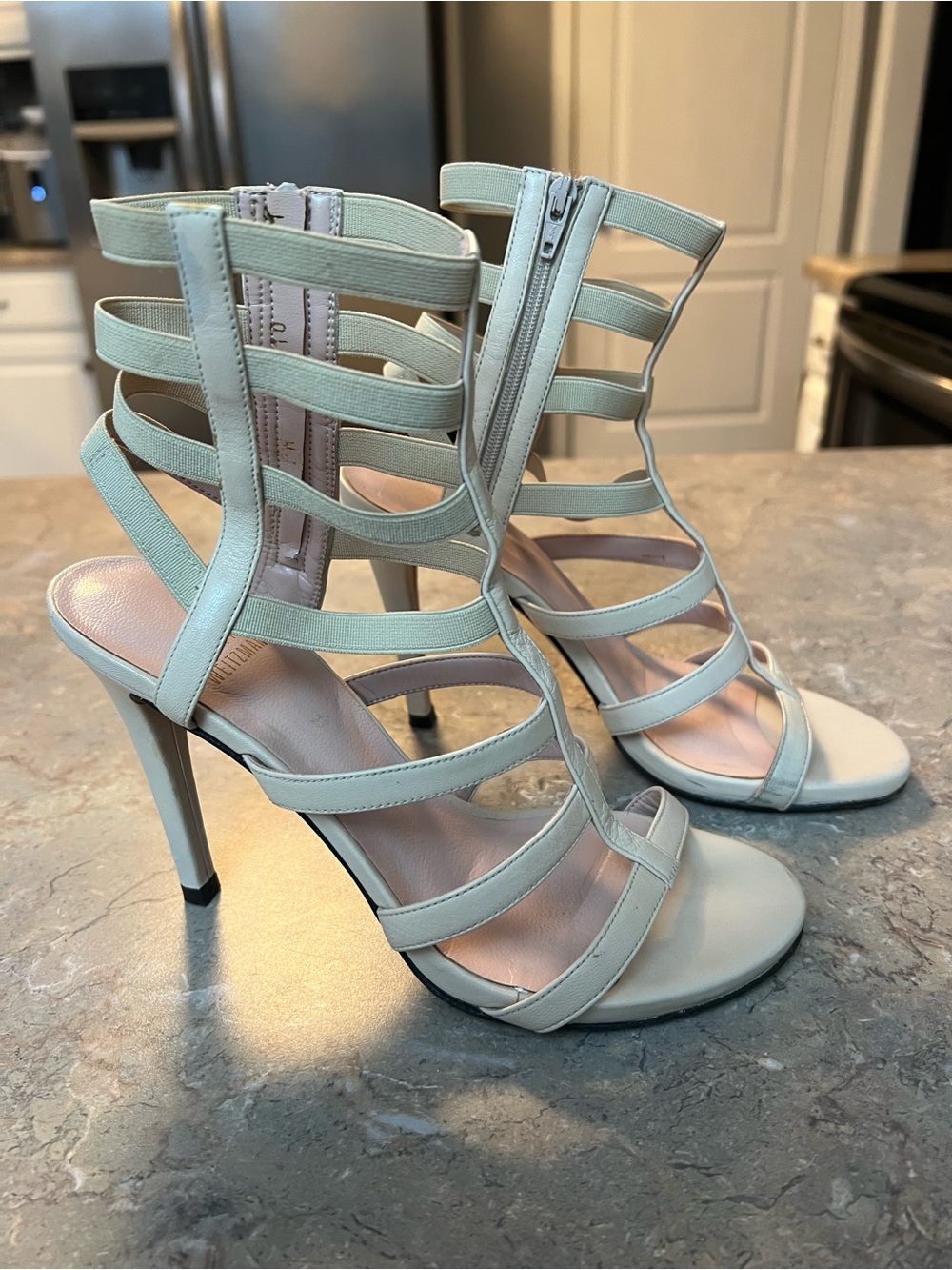 Stuart Weitzman Strappy High Heels in Light Beige